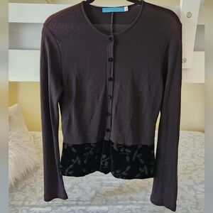 Vtg Johnny Was Black Velvet Flounce Silk Blend Cardigan Whimsigoth Goth Y2K L